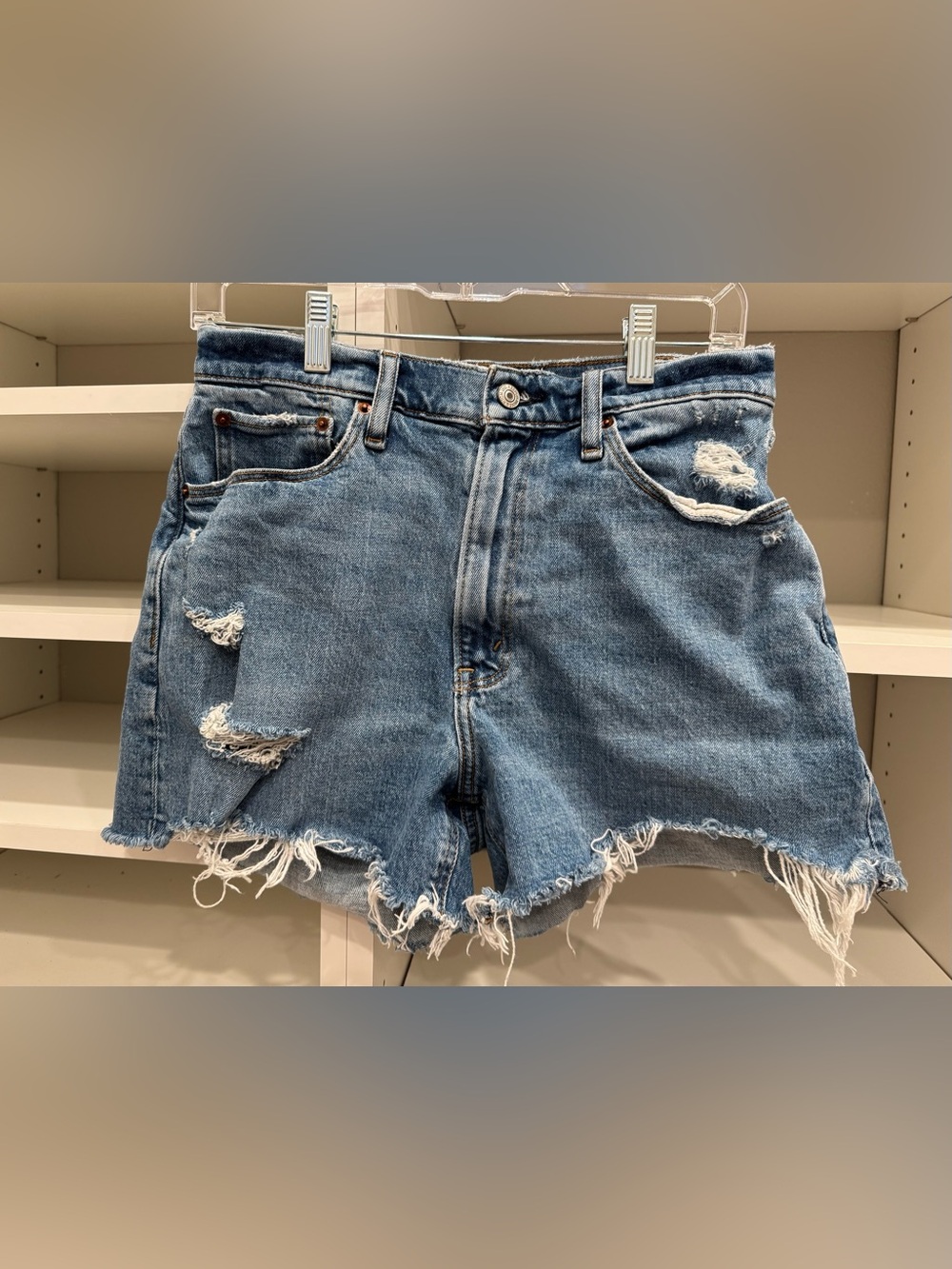 Abercrombie & Fitch, 4” Mom Short High Rise Curve Love , Distressed, Size 28/6